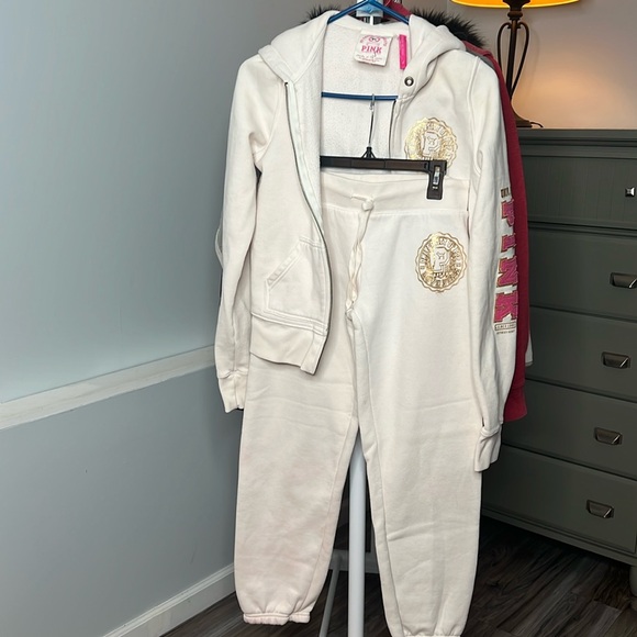 PINK Victoria's Secret Pants - Vintage White PINK / V.S Small Jacket & X-S Pants Set  Pre-loved Condition